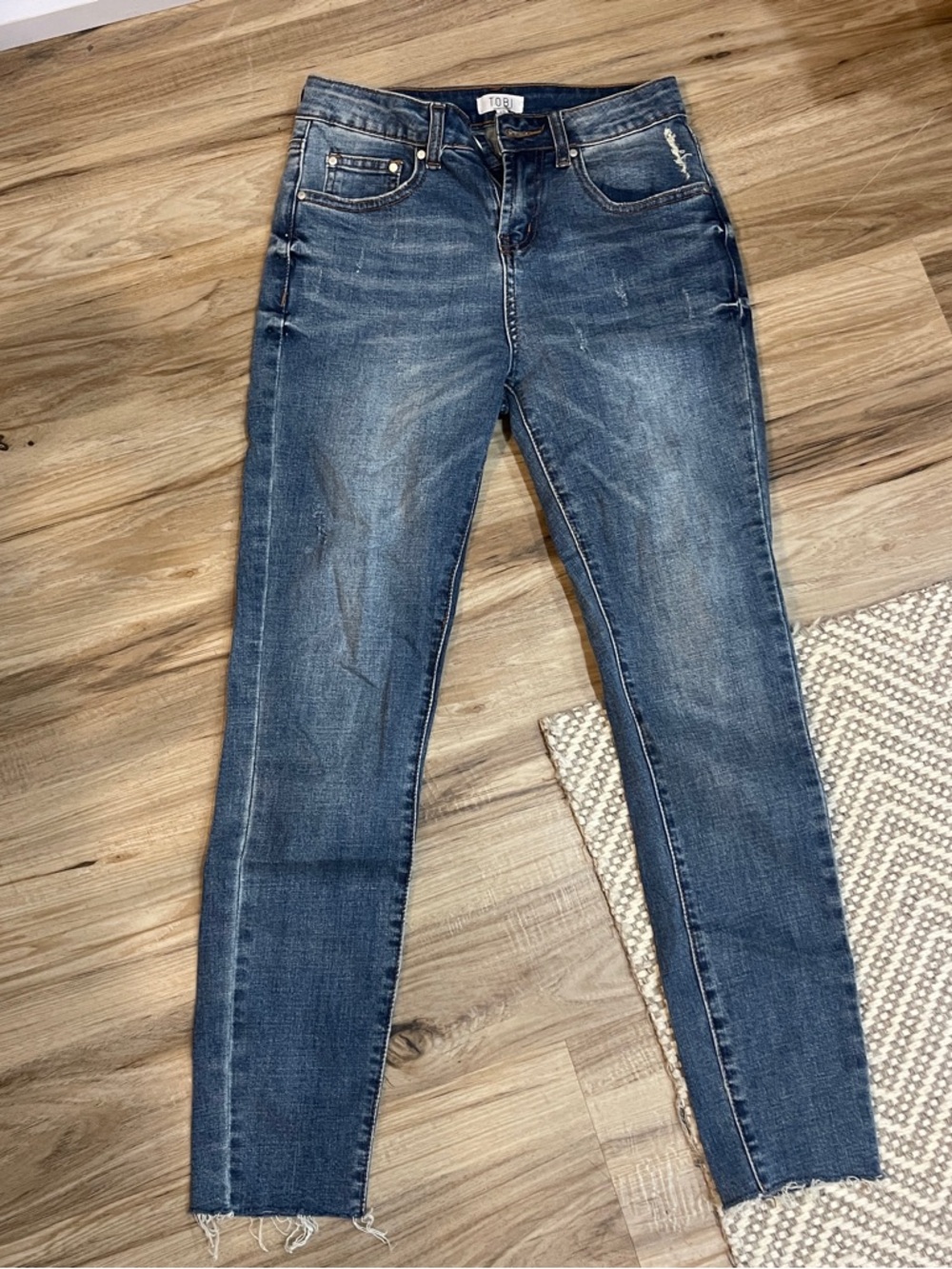 Tobi Women's Mid-Rise Slim Straight Jeans - Dark Blue